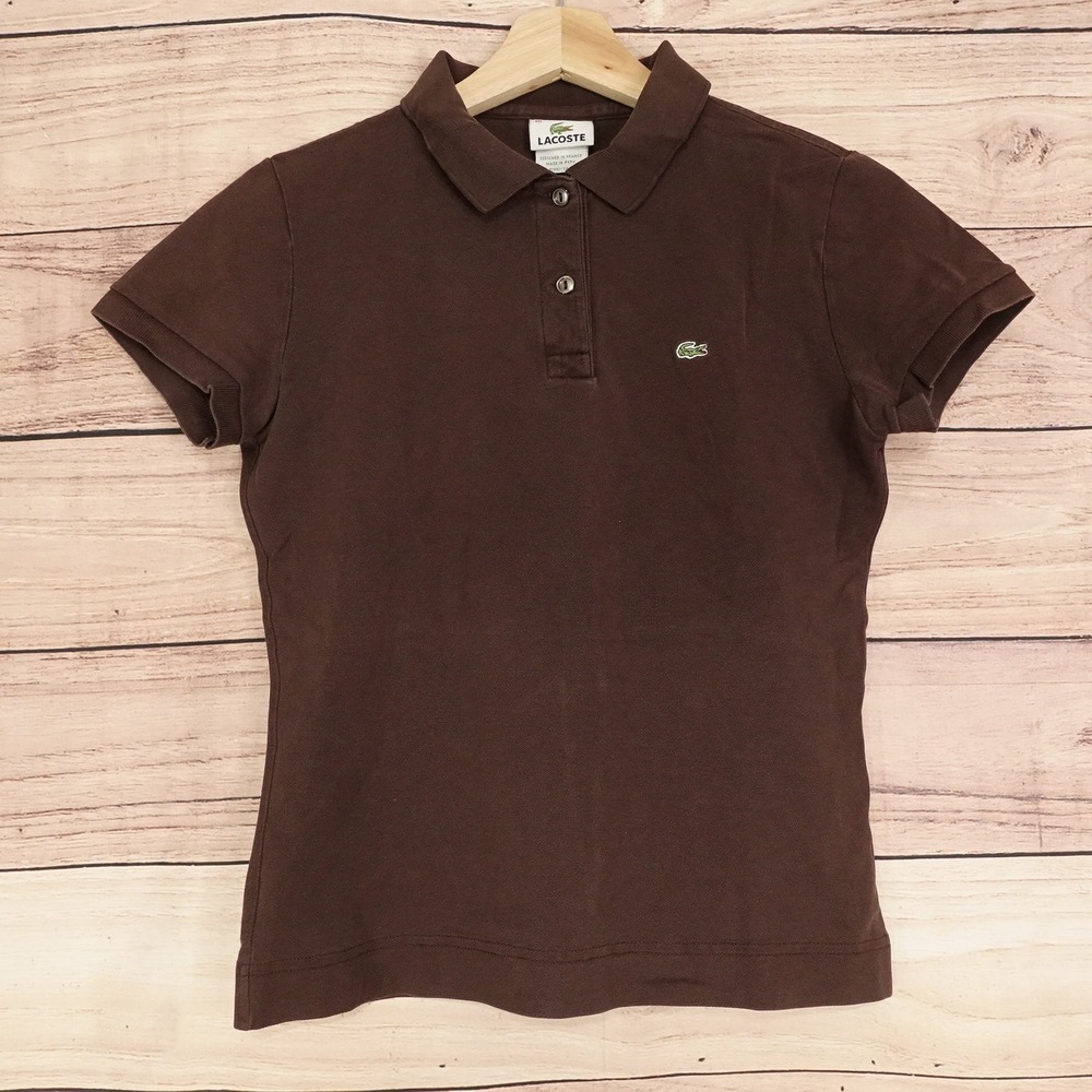 Lacoste Polo Shirt Womens Brown Excellent Short Sleeve Stretch Pique 4811L